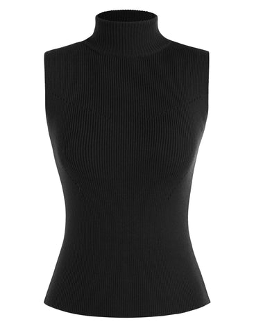 Ribbed-Knit Sleeveless Mock-Neck Vest Top
