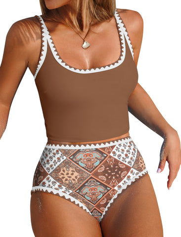 ZAFUL Women's High-Waisted Color Block 2 Piece Swimsuit