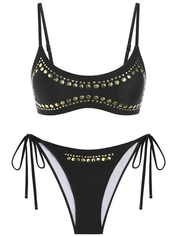 Gold Studded Side Tie Bikini Set