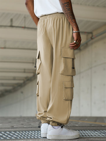 ZAFUL Men's Baggy Cargo Pants - Elastic Waist Drawstring Parachute Trousers with Pockets - Casual Street Hip Hop Style