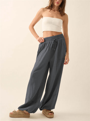 Elastic Waist Wide Leg Pants Casual Loose Trousers