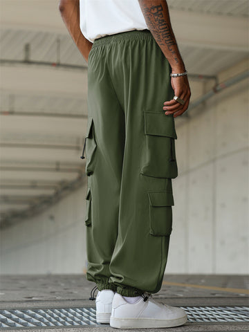 ZAFUL Men's Baggy Cargo Pants - Elastic Waist Drawstring Parachute Trousers with Pockets - Casual Street Hip Hop Style