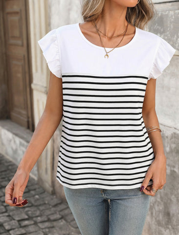 Fashion Color Block Stripe T-Shirt for Women
