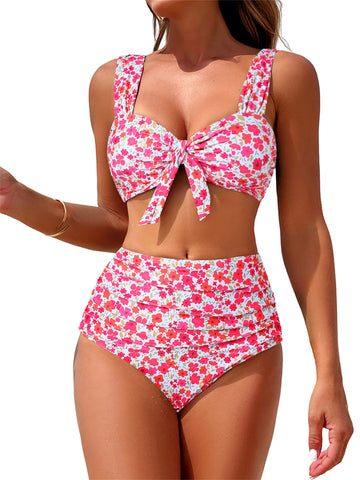 ZAFUL High Waisted Bikini Sets for Women Swim Suits 2025 Tummy Control Ruched Bikini Two Piece Bathing Suit Swimwear