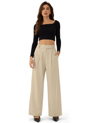 ZAFUL Womens Wide Leg Pants High Elastic Waisted Business Casual Trousers Work Dress Pants