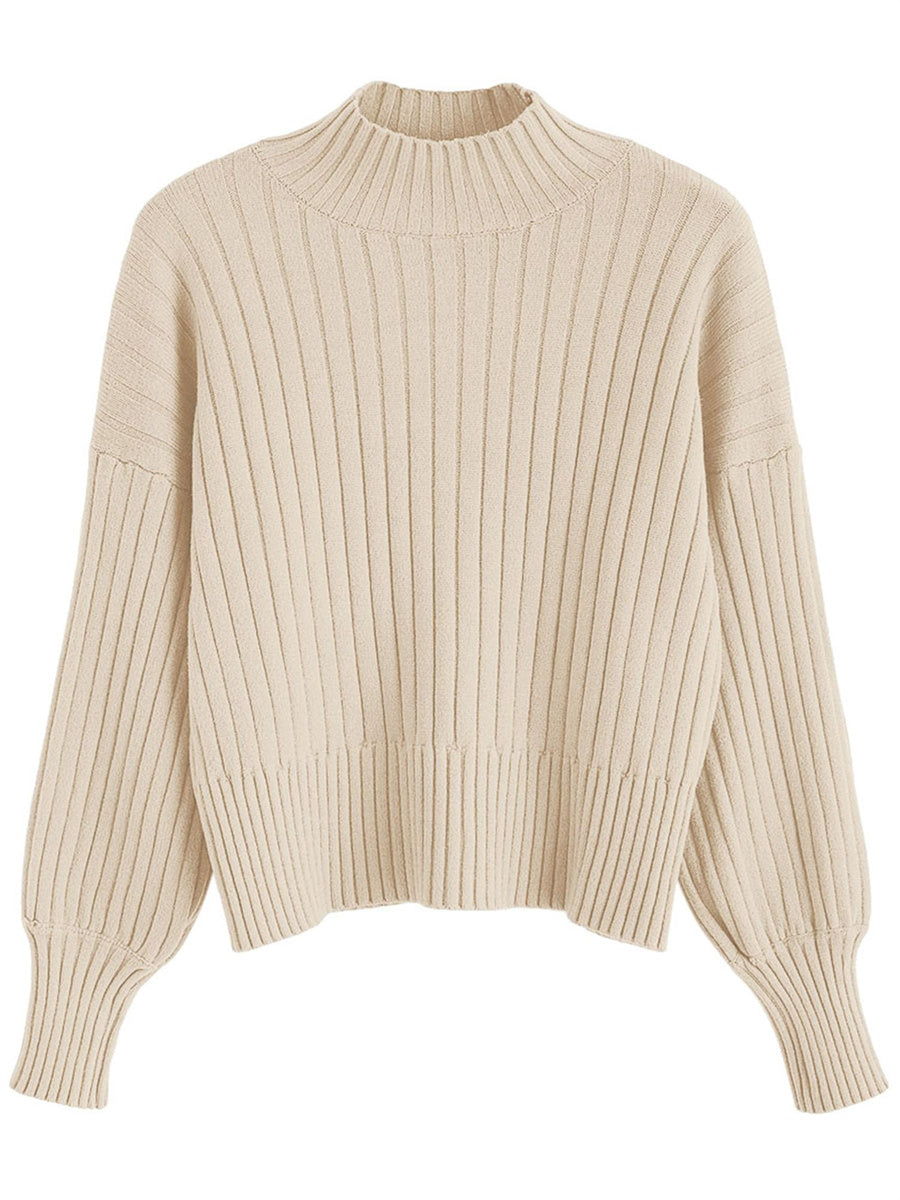 ZAFUL Women's Mock Neck Sweater Ribbed Knit Basic Cropped Pullover Sweater