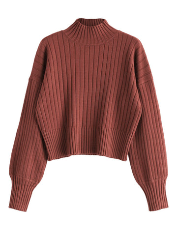 ZAFUL Women's Mock Neck Sweater Ribbed Knit Basic Cropped Pullover Sweater