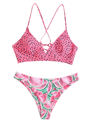 ZAFUL Women's Sexy Triangle Bikini Set Floral Print Spaghetti Strap 2 Piece Swimsuit