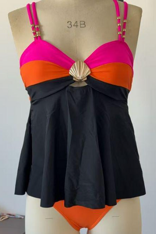 Ruffle Hem High Waist Tankini Set