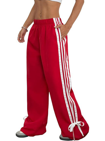 ZAFUL Womens Side Striped Pant Baggy Wide Leg Sweatpants Elastic Waisted Contrast Stripes Loose Fit Trousers