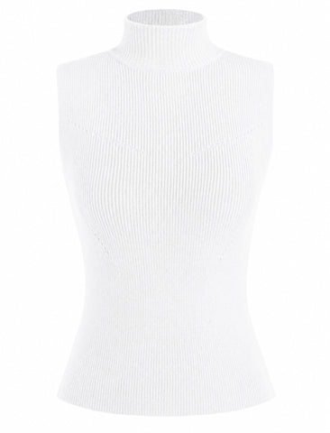 Ribbed-Knit Sleeveless Mock-Neck Vest Top