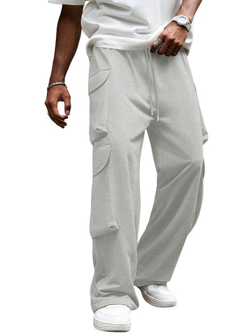 ZAFUL Flat Pocket Parachute Pants for Men Casual Baggy Cargo Pants Street Y2K Pants Loose Fit Drawstring Trouser