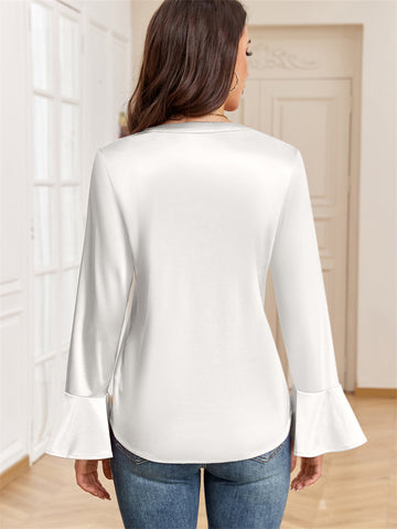 ZAFUL Women's Satin Silk Blouse Casual Dressy Tops Ruffle Long Sleeve Elegant Business Work Tunic Shirts