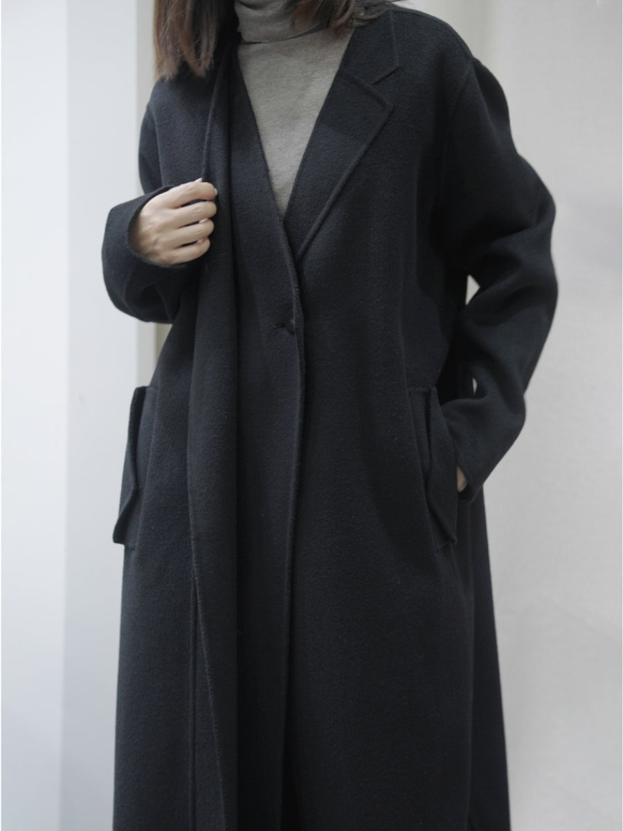 Long Double-sided  Asymmetric Collar Woolen Coat