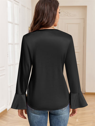 ZAFUL Women's Satin Silk Blouse Casual Dressy Tops Ruffle Long Sleeve Elegant Business Work Tunic Shirts