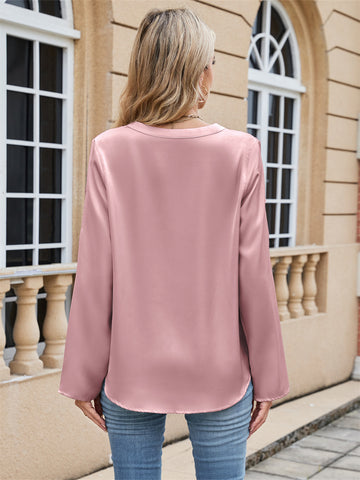 ZAFUL Women's Solid Color V Neck Blouse Elegant Top