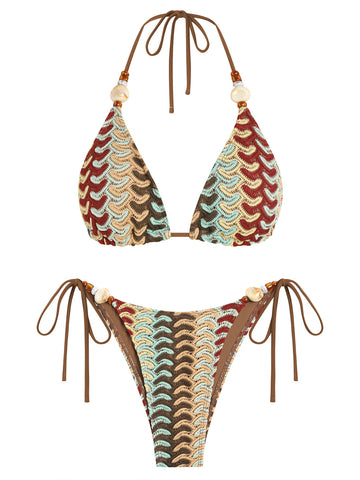 ZAFUL Women's Beads Triangle Swimsuit 2 Piece Bathing Suit