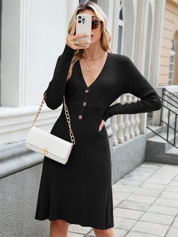 ZAFUL Women's Long Sleeve Mini Sweater Dress Sexy V-Neck Knitted Bodycon Swing A-Line Fall Dresses 2025