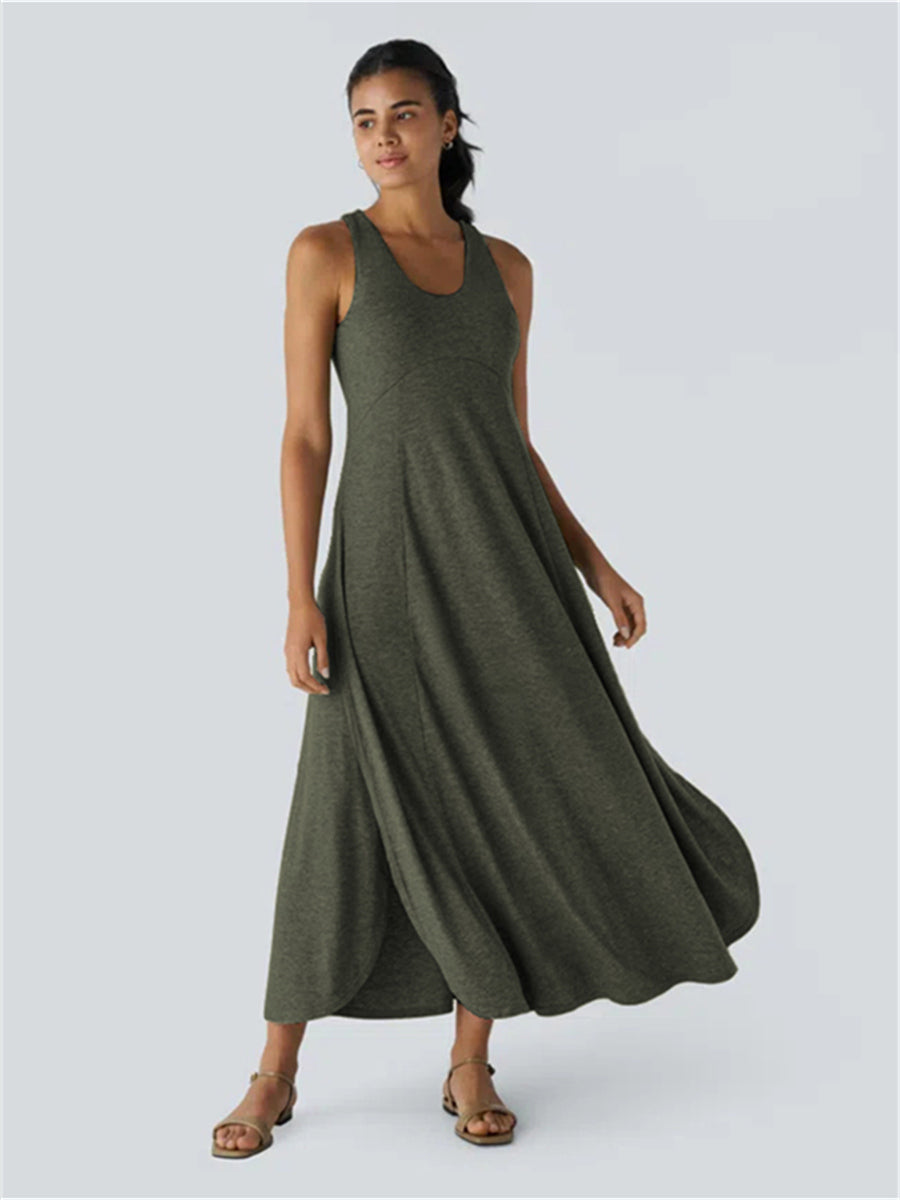 ZAFUL Women's U Neck Backless Split Flowy Maxi Casual Tank Dress