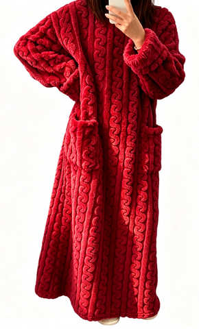 Cozy Cable-Knit Fleece Loungewear Dress