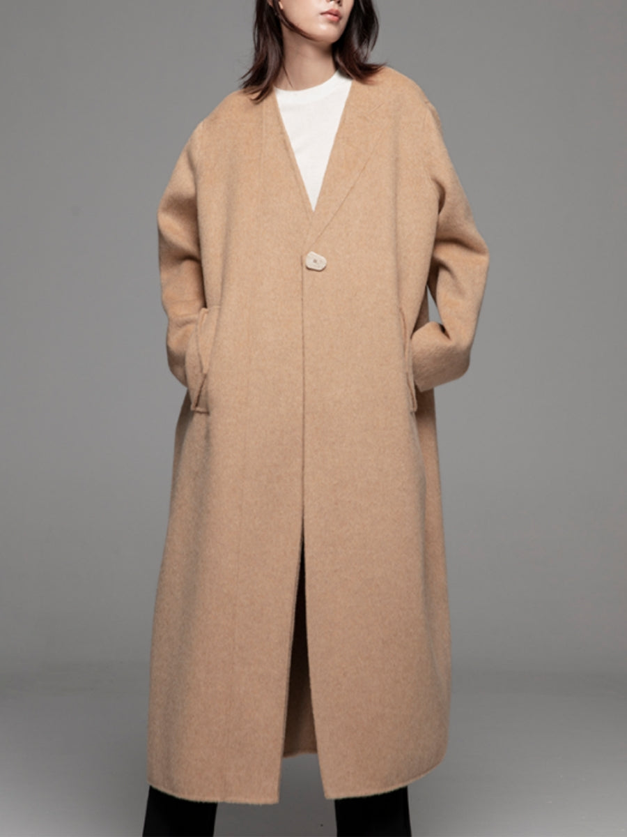 Long Double-sided Woolen Coat With Asymmetrical Collar