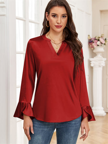 ZAFUL Women's Satin Silk Blouse Casual Dressy Tops Ruffle Long Sleeve Elegant Business Work Tunic Shirts