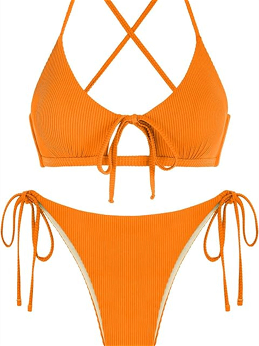 Women's Tie Back Cutout Set Two Piece Swimsuit Solid Color Sexy Bikini