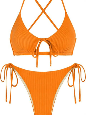 Women's Tie Back Cutout Set Two Piece Swimsuit Solid Color Sexy Bikini