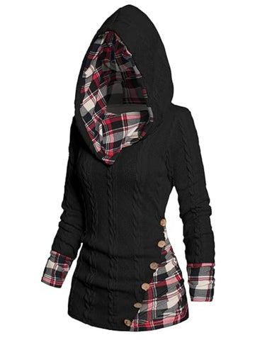 ZAFUL Women's Cable Knit Plaid Ladies Hooded Sweater