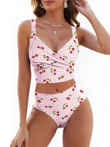 ZAFUL Womens Tankini Swimsuits V Neck Twist Front Two Piece Bathing Suits Tummy Control High Waisted Swimwear