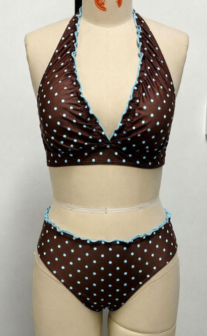Ruffle Trim Halter Neck Bikini Set