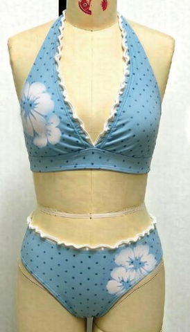 Ruffle Trim Halter Neck Bikini Set
