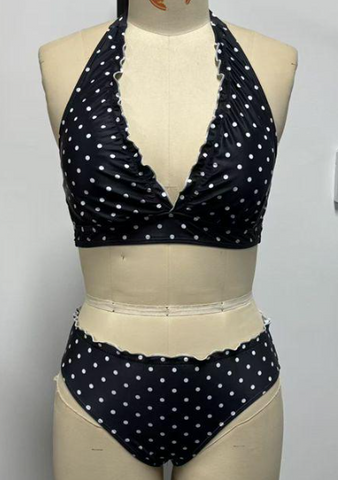 Ruffle Trim Halter Neck Bikini Set