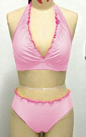 Ruffle Trim Halter Neck Bikini Set