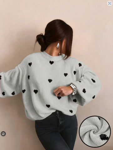 Sweet Heart Pattern Oversized Sweater