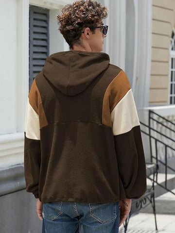 ZAFUL Men's Fluffy Polar Fleece Sweatshirt NEW YORK Embroidery Colorblock Half Zip Unisex Hoodie