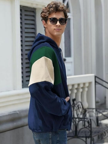 ZAFUL Men's Fluffy Polar Fleece Sweatshirt NEW YORK Embroidery Colorblock Half Zip Unisex Hoodie