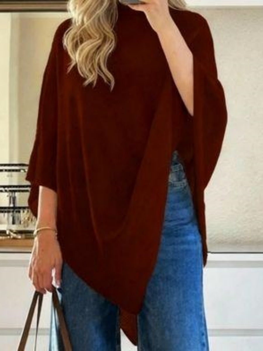 Asymmetrical Hem Shawl Wrap Cape Dolman Sleeve Top