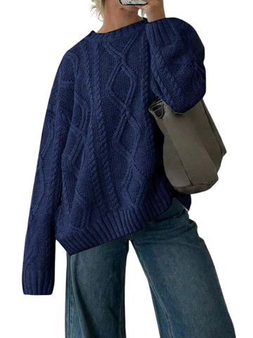 ZAFUL Cable Knit Sweaters for Women Crewneck Casual Knit Pullover Sweater Long Sleeves Jumper Tops