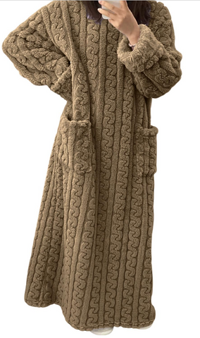 Cozy Cable-Knit Fleece Loungewear Dress