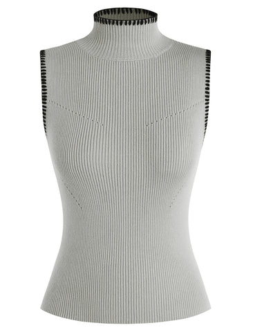 Ribbed-Knit Sleeveless Mock-Neck Vest Top