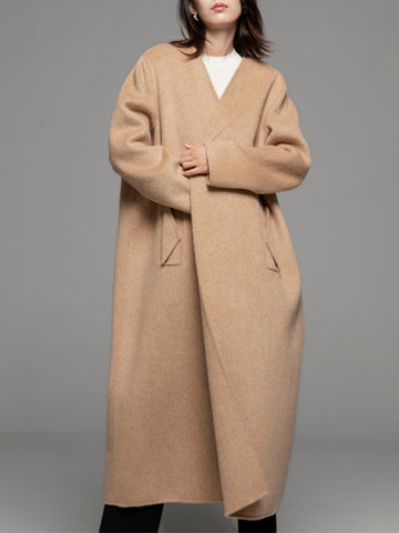 Long Double-sided Woolen Coat With Asymmetrical Collar