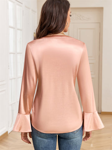 ZAFUL Women's Satin Silk Blouse Casual Dressy Tops Ruffle Long Sleeve Elegant Business Work Tunic Shirts