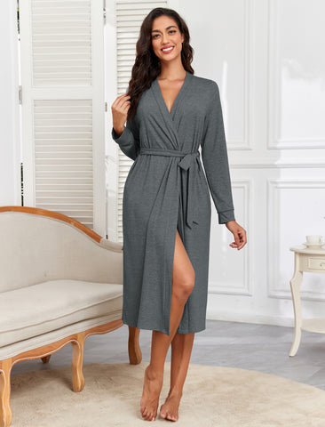 ZAFUL Women's Kimono Robe Summer Lightweight Long Knit Casual Loungewear with Belt Soft Bathrobe for Spa & Beach