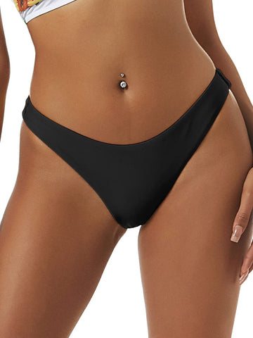 ZAFUL Women's High Cut Plain Bikini Bottom Mid Waist Solid Swimsuit Briefs Cheeky Bathing Suit High Leg Swim Bottoms-AMZ