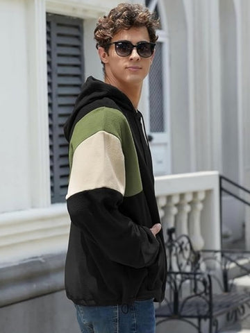 ZAFUL Men's Fluffy Polar Fleece Sweatshirt NEW YORK Embroidery Colorblock Half Zip Unisex Hoodie