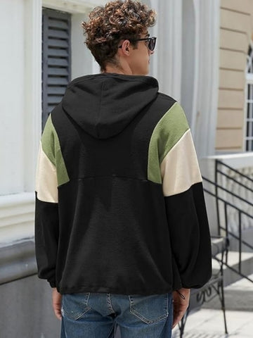 ZAFUL Men's Fluffy Polar Fleece Sweatshirt NEW YORK Embroidery Colorblock Half Zip Unisex Hoodie