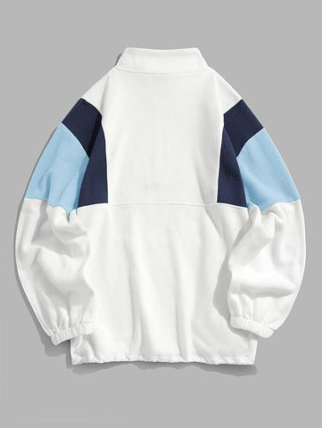 ZAFUL Men's Fluffy Polar Fleece Sweatshirt NEW YORK Embroidery Colorblock Half Zip Unisex Hoodie-AMAZON