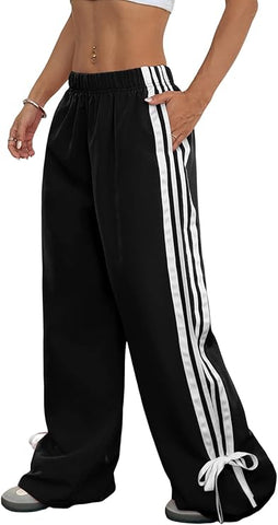 ZAFUL Womens Side Striped Pant Baggy Wide Leg Sweatpants Elastic Waisted Contrast Stripes Loose Fit Trousers