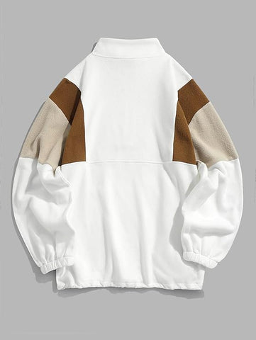 ZAFUL Men's Fluffy Polar Fleece Sweatshirt NEW YORK Embroidery Colorblock Half Zip Unisex Hoodie-AMAZON